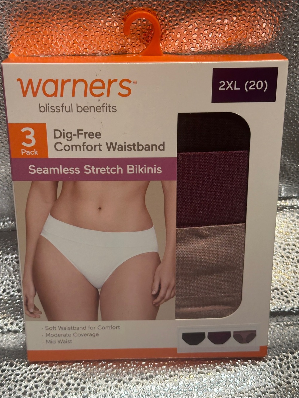Warners Seamless Stretch Bikini 3-Pack — Plum, Taupe, Black (2XL)